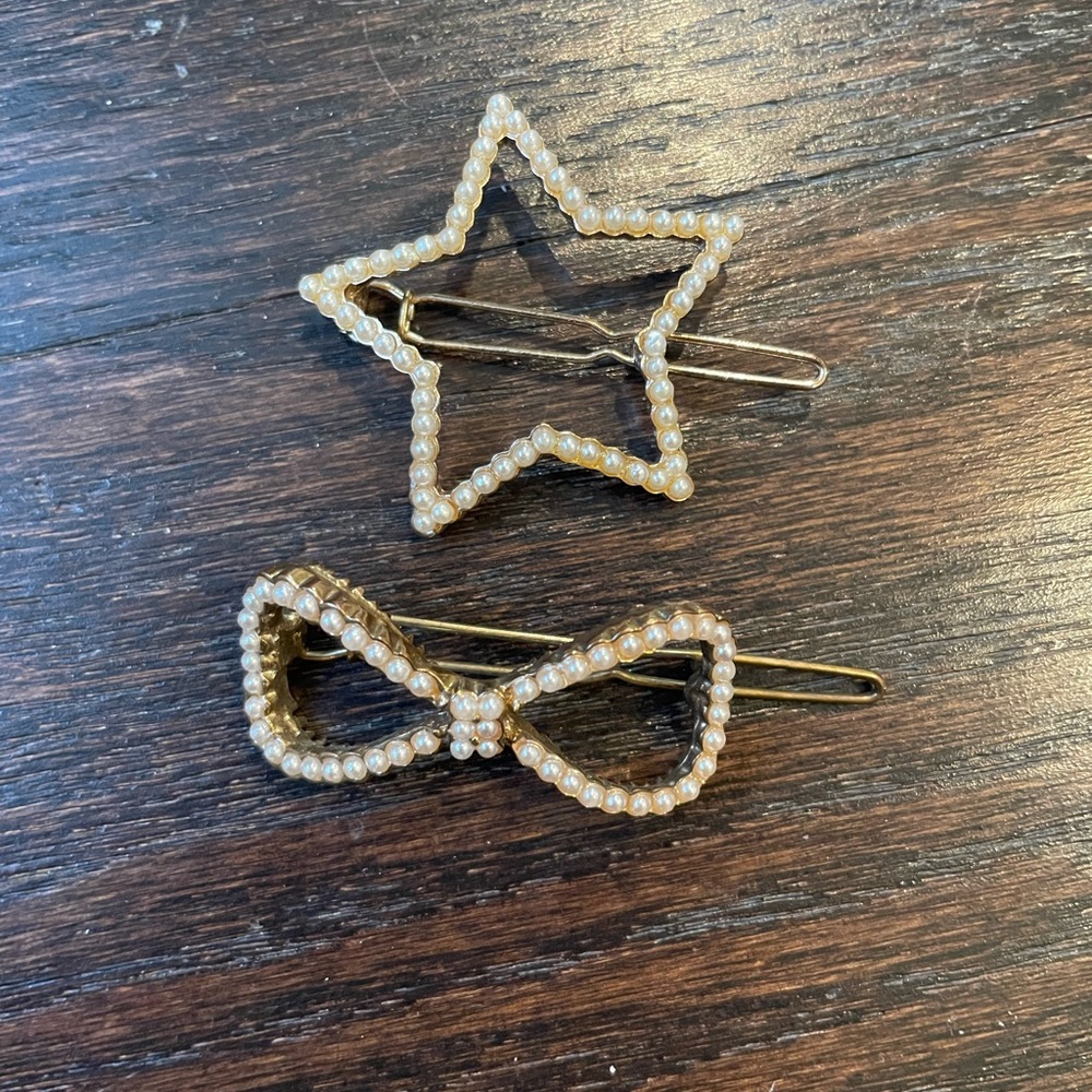 2 for $10 Pearl Star and Bow Hair Clips